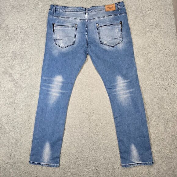 Mens Jeans Sz 38x32 Whiskers Distressed Straight Stretch Denim Skater Y2k READ - Picture 4 of 9